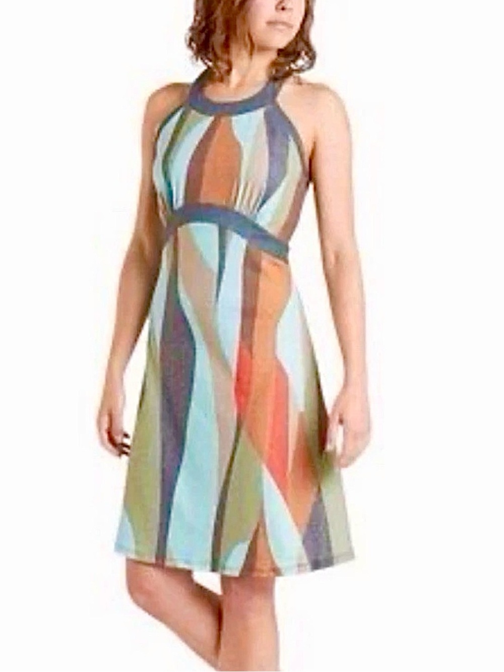 prAna Women's Calexico Dress Charcoal Wavy, XS, Built-In Bra, Athleisure.